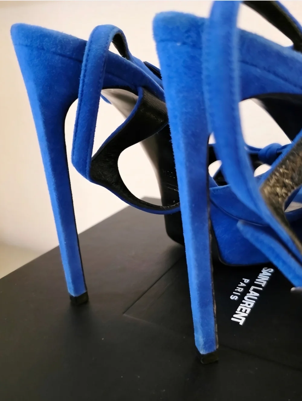 YSL Saint Laurent Blue Suede Platform Stiletto Ankle Strap Heels EU 38.5 / US 8 - Picture 10 of 13